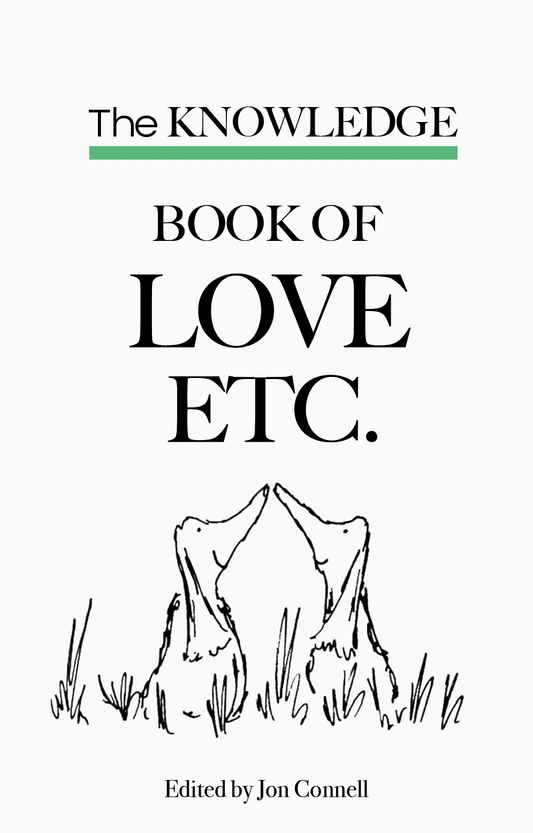 Book cover of 'The Knowledge Book of Love Etc.' with a minimalist design and text.